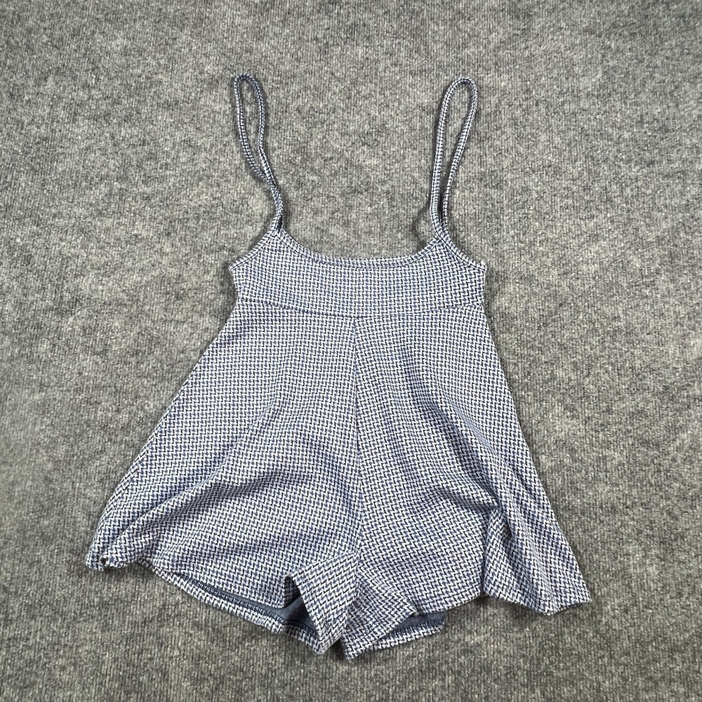 Glare Sleeveless Romper One Piece Womens Small Blue Houndstooth Stretch Vacation